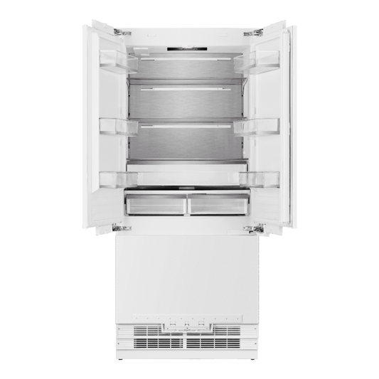 Hallman 36" Built-in French Door Refrigerator with 14 Cu.Ft. and Bottom Freezer 5.5 Cu.Ft. Contemporary European Design, Panel ready