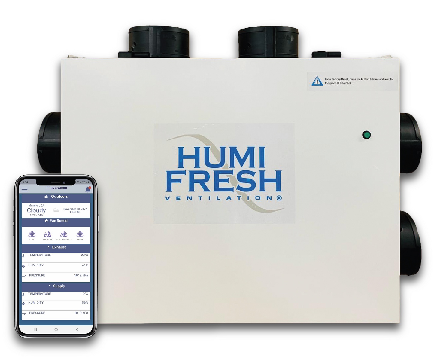 HumiFresh® Hybrid 200 - Whole Home Ventilation and Energy Recovery System and Hybrid 200 App - H-200