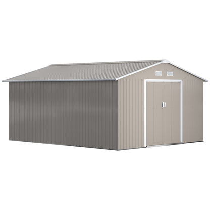 Outsunny EverBase 11' x 13' Outdoor Storage Shed with Double Lockable Door & Air Vents, Light Gray - 845-031V01LG