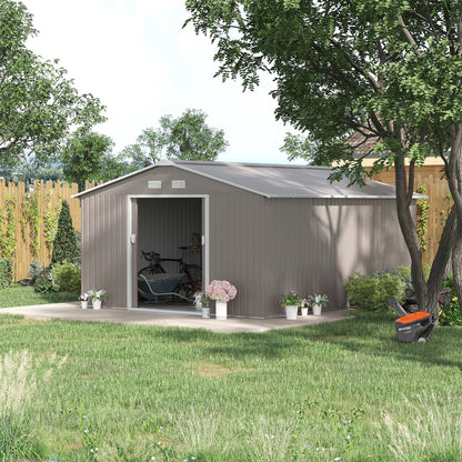 Outsunny EverBase 11' x 13' Outdoor Storage Shed with Double Lockable Door & Air Vents, Light Gray - 845-031V01LG