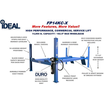 iDEAL FP14KC-X 14,000 lb. 4 Post Service Lift 182.5" WB (Closed Front / Cable Pull) - FP14KC-X