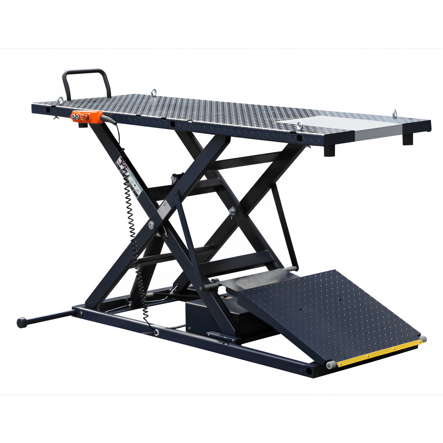 iDEAL Elec-Hydra Motorcycle Lift Bench w/Integrated Motor & Retractable Ramp - M-2200IEH-XR-1
