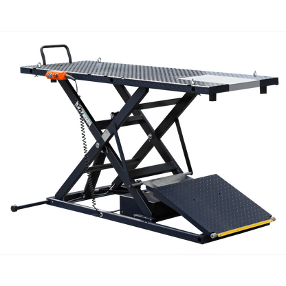 iDEAL Elec-Hydra Motorcycle Lift Bench w/Integrated Motor & Retractable Ramp - M-2200IEH-XR-1