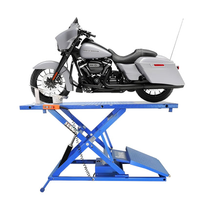 iDEAL Elec-Hydra Motorcycle Lift Bench w/Integrated Motor & Retractable Ramp - M-2200IEH-XR-1