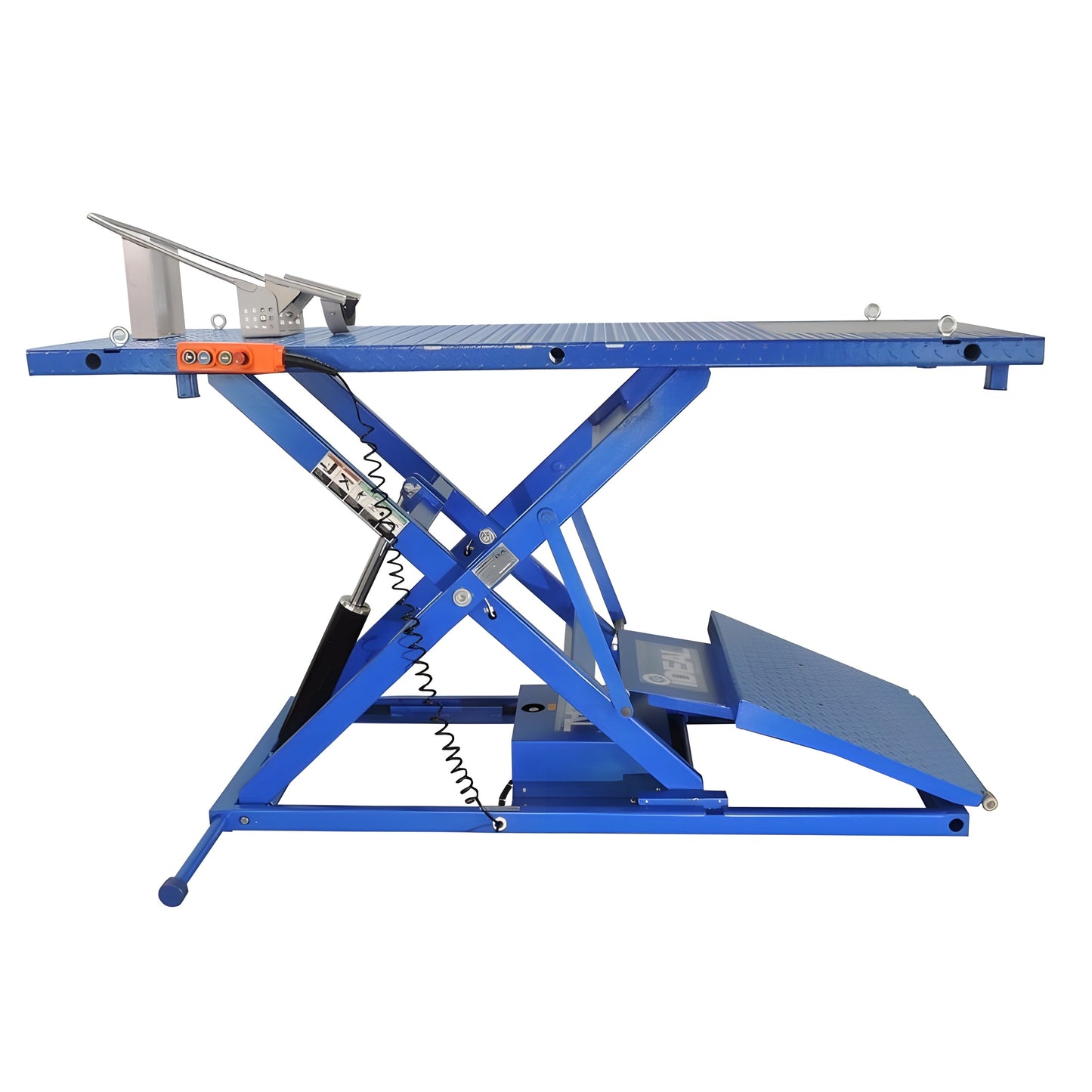 iDEAL Elec-Hydra Motorcycle Lift Bench w/Integrated Motor & Retractable Ramp - M-2200IEH-XR-1