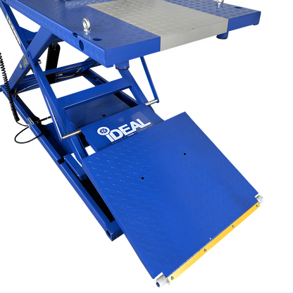 iDEAL Elec-Hydra Motorcycle Lift Bench w/Integrated Motor & Retractable Ramp - M-2200IEH-XR-1