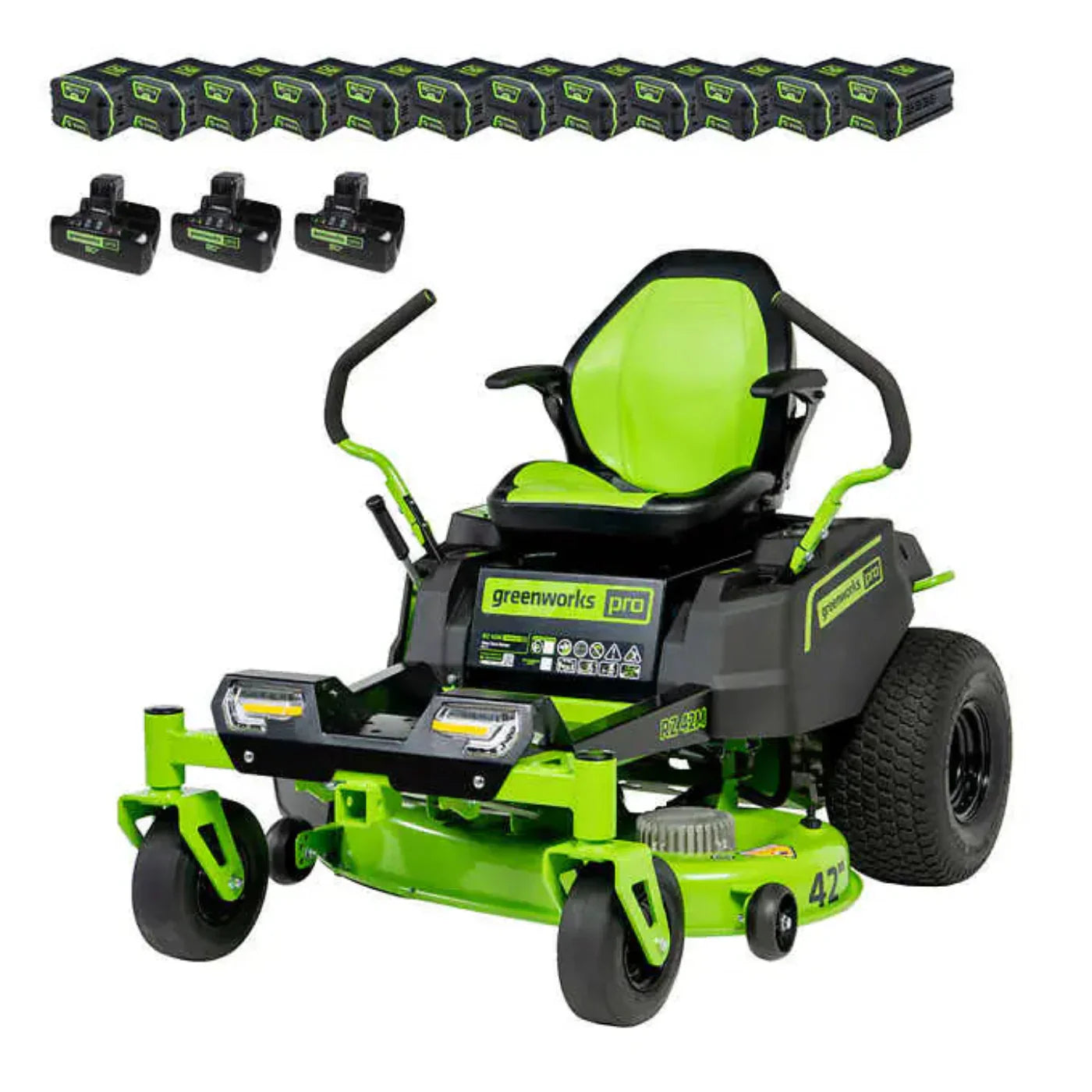 Greenworks 80V 42" Cordless Battery CrossoverZ Zero Turn Lawn Mower w/ Twelve (12) 4.0Ah Batteries and Three (3) Dual Port Turbo Chargers - 7409402