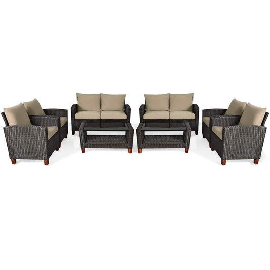 Tangkula 4-Piece Patio Rattan Furniture Set, Outdoor Wicker Conversation Set - HW64145+