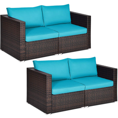 Tangkula Wicker Loveseat 2 Piece, Patio Furniture Couch with Removable Cushions - HW66869BK+