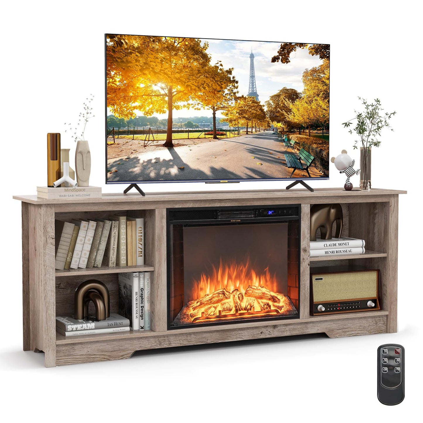 Tangkula Fireplace TV Stand for 75 Inches TV - HV10501CF+FP10378US