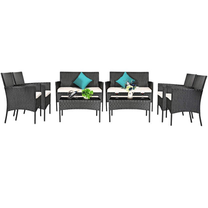 Tangkula Patio Furniture Set, Outdoor Wicker Conversation Set with Tempered Glass Coffee Table - HW65357