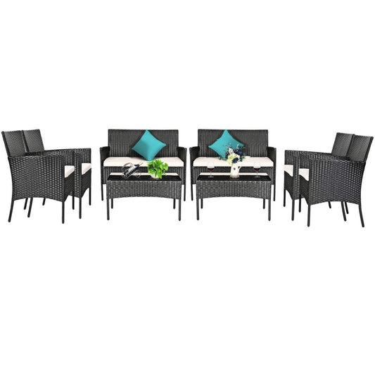 Tangkula Patio Furniture Set, Outdoor Wicker Conversation Set with Tempered Glass Coffee Table - HW65357