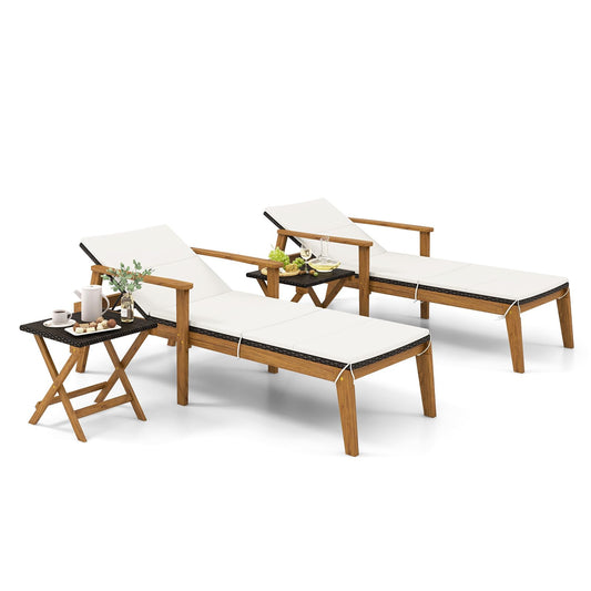 Tangkula Outdoor Chaise Lounge Chair Set, Rattan Patio Chaise with Armrests & 4-Level Backrest - HW72138-2