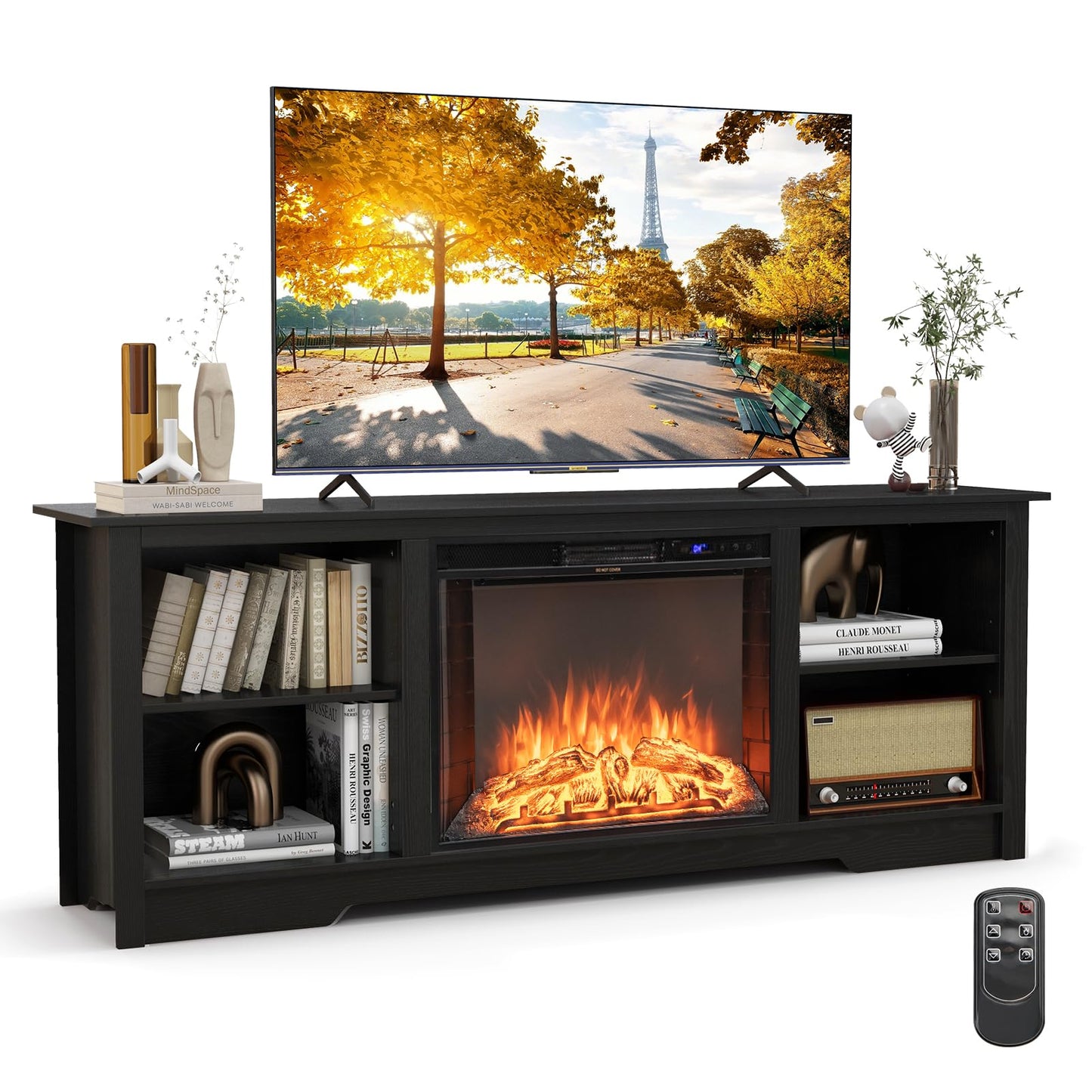 Tangkula Fireplace TV Stand for 75 Inches TV - HV10501CF+FP10378US