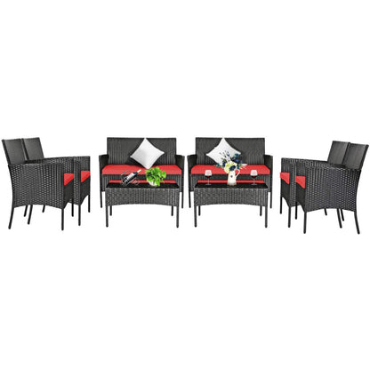 Tangkula Patio Furniture Set, Outdoor Wicker Conversation Set with Tempered Glass Coffee Table - HW65357