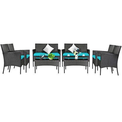 Tangkula Patio Furniture Set, Outdoor Wicker Conversation Set with Tempered Glass Coffee Table - HW65357