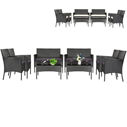 Tangkula Patio Furniture Set, Outdoor Wicker Conversation Set with Tempered Glass Coffee Table - HW65357