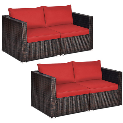 Tangkula Wicker Loveseat 2 Piece, Patio Furniture Couch with Removable Cushions - HW66869BK+