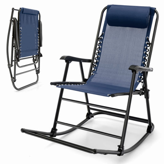 Tangkula Outdoor Folding Rocking Chair, No Assembly Required, Foldable Rocker Recliner with Headrest - OP3564BL