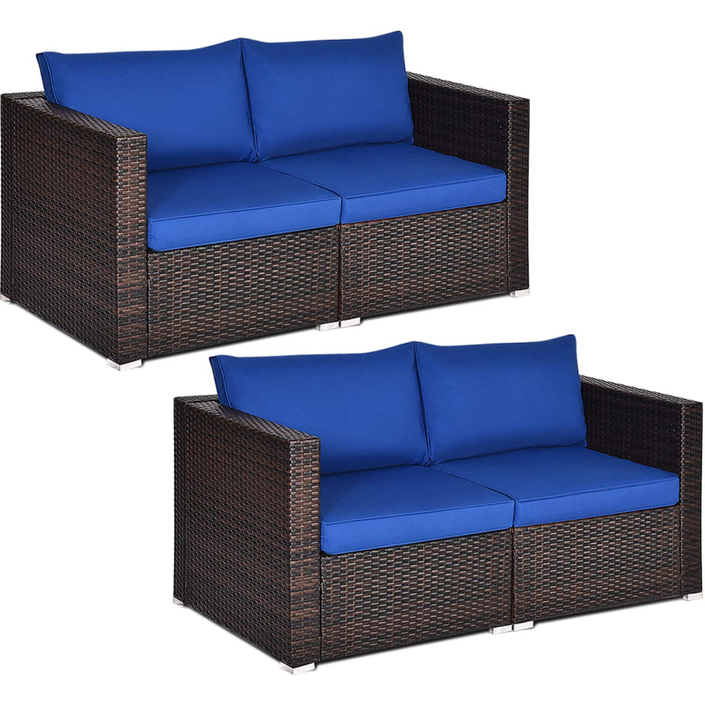 Tangkula Wicker Loveseat 2 Piece, Patio Furniture Couch with Removable Cushions - HW66869BK+