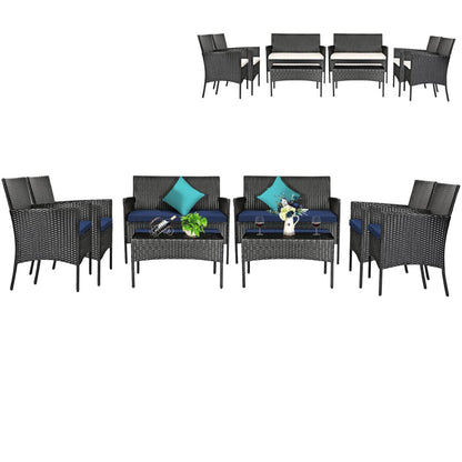 Tangkula Patio Furniture Set, Outdoor Wicker Conversation Set with Tempered Glass Coffee Table - HW65357