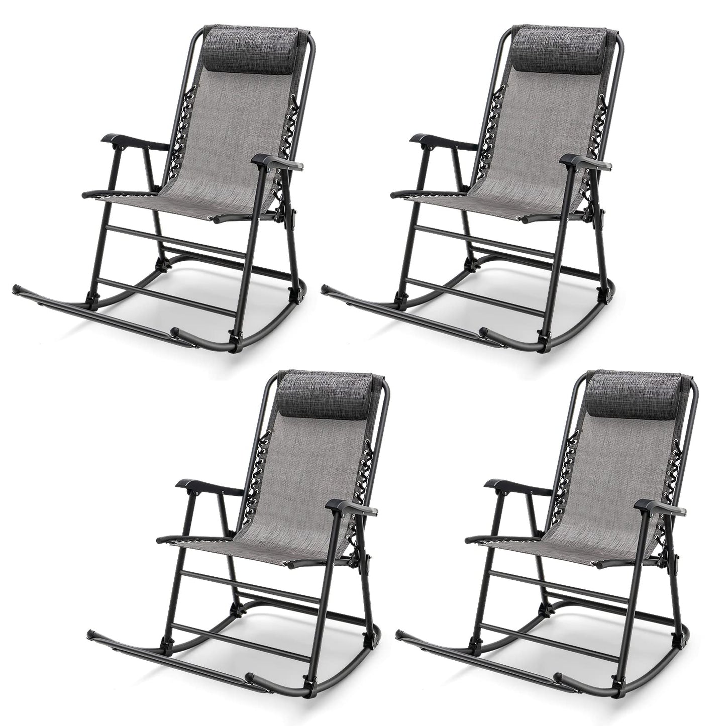 Tangkula Outdoor Folding Rocking Chair, No Assembly Required, Foldable Rocker Recliner with Headrest - OP3564BL