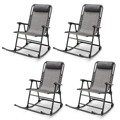 Tangkula Outdoor Folding Rocking Chair, No Assembly Required, Foldable Rocker Recliner with Headrest - OP3564BL