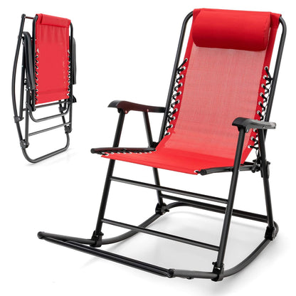 Tangkula Outdoor Folding Rocking Chair, No Assembly Required, Foldable Rocker Recliner with Headrest - OP3564BL