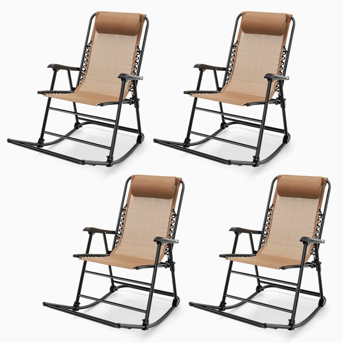 Tangkula Outdoor Folding Rocking Chair, No Assembly Required, Foldable Rocker Recliner with Headrest - OP3564BL