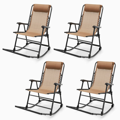 Tangkula Outdoor Folding Rocking Chair, No Assembly Required, Foldable Rocker Recliner with Headrest - OP3564BL