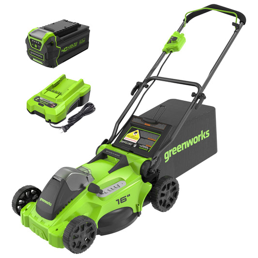 Greenworks 40V 16" Cordless Battery Brushless Push Lawn Mower w/ 4.0Ah Battery & Charger -2540802