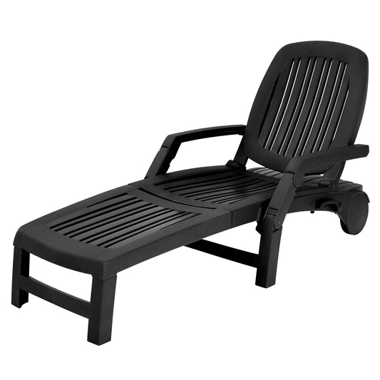 Tangkula Outdoor Chaise Lounge Chair, 5-Position Adjustable Recliner with Storage Box and Flexible Wheels - OP70717BK