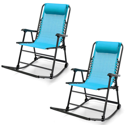 Tangkula Outdoor Folding Rocking Chair, No Assembly Required, Foldable Rocker Recliner with Headrest - OP3564BL