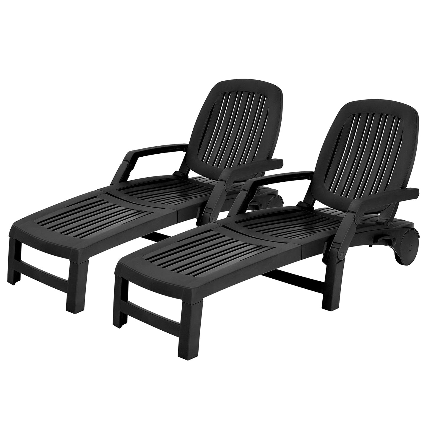 Tangkula Outdoor Chaise Lounge Chair, 5-Position Adjustable Recliner with Storage Box and Flexible Wheels - OP70717BK