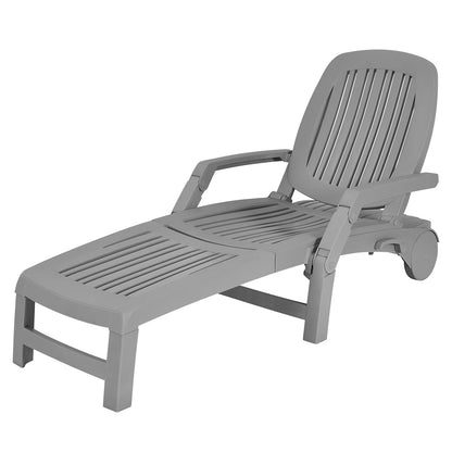Tangkula Outdoor Chaise Lounge Chair, 5-Position Adjustable Recliner with Storage Box and Flexible Wheels - OP70717BK