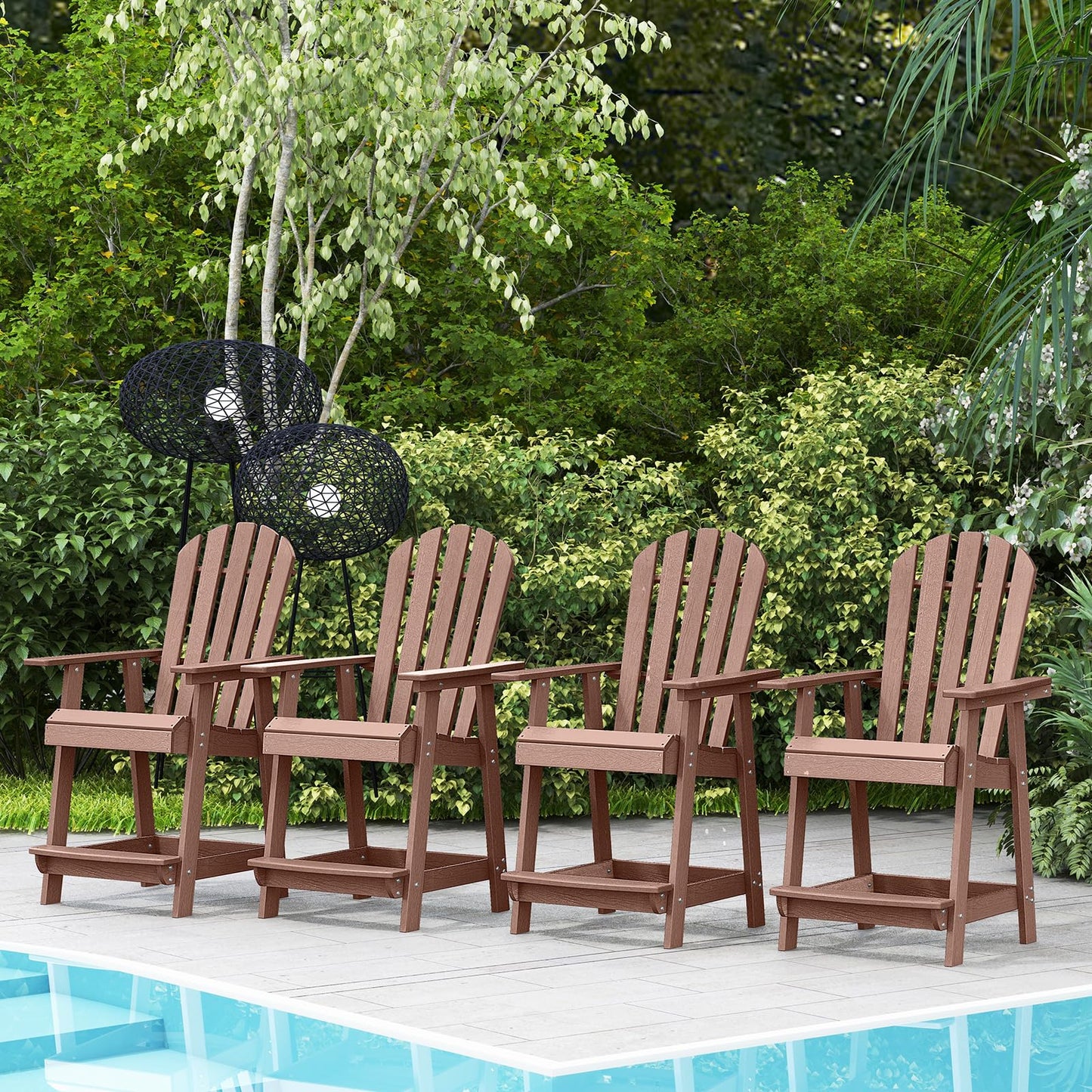 Tangkula Outdoor Bar Stool, HDPE Tall Adirondack Chair with Armrest & Footrest - NP11571GR