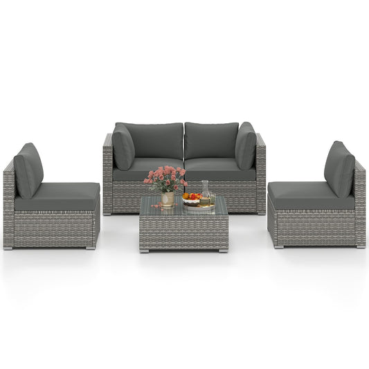Tangkula 5-Piece Outdoor Patio Sectional Sofa Couch - HW73141GR+