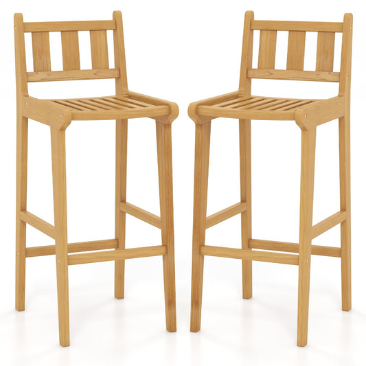 Tangkula Teak Wood Bar Stool, 30” Bar Chair with Footrest & Backrest - 4*JV11896