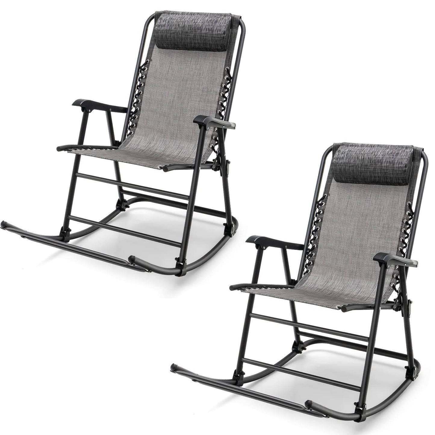 Tangkula Outdoor Folding Rocking Chair, No Assembly Required, Foldable Rocker Recliner with Headrest - OP3564BL