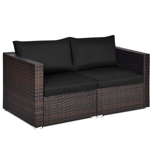 Tangkula Wicker Loveseat 2 Piece, Patio Furniture Couch with Removable Cushions - HW66869BK+