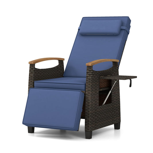 Tangkula Patio Wicker Recliner Chair, Rattan Lounge Chair w/Adjustable Backrest & Footrest - HW72339NY