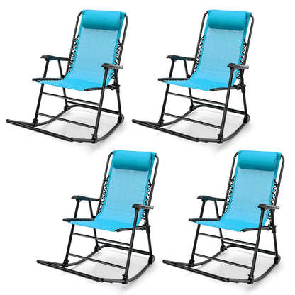 Tangkula Outdoor Folding Rocking Chair, No Assembly Required, Foldable Rocker Recliner with Headrest - OP3564BL