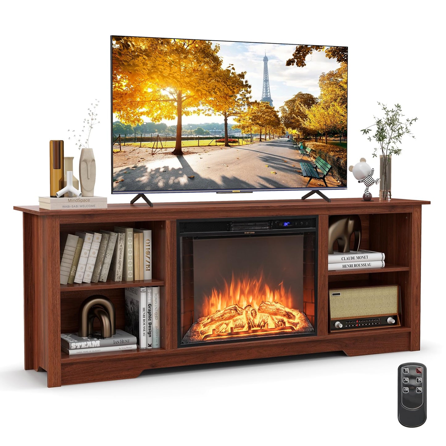 Tangkula Fireplace TV Stand for 75 Inches TV - HV10501CF+FP10378US