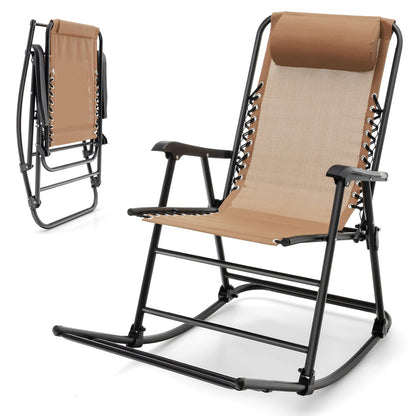 Tangkula Outdoor Folding Rocking Chair, No Assembly Required, Foldable Rocker Recliner with Headrest - OP3564BL