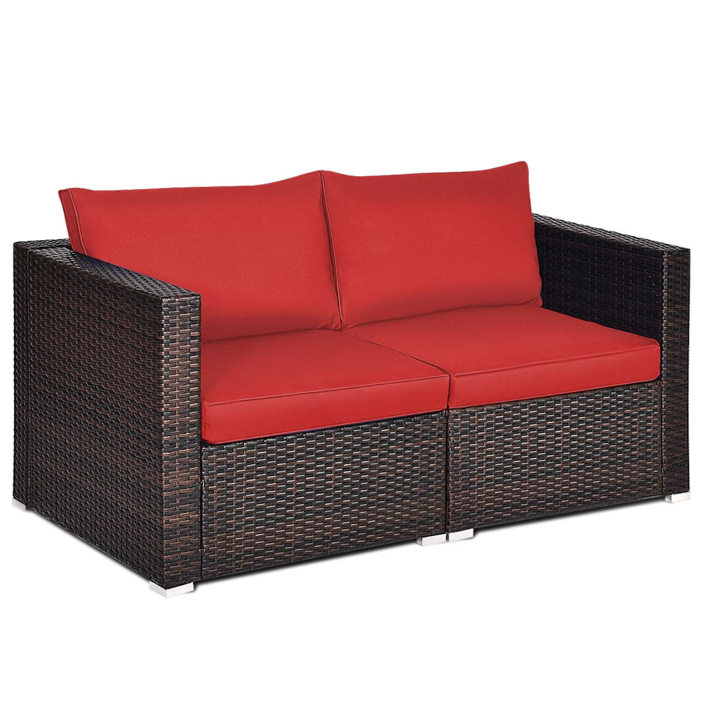 Tangkula Wicker Loveseat 2 Piece, Patio Furniture Couch with Removable Cushions - HW66869BK+