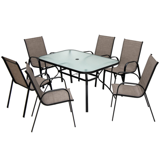 Tangkula Outdoor Furniture Set with 6 Stackable Armchairs & Dining Table - NP10407+