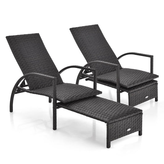 Tangkula Patio Chaise Lounge, Outdoor Rattan Lounge Chair with Retractable Ottoman - NP10986BN