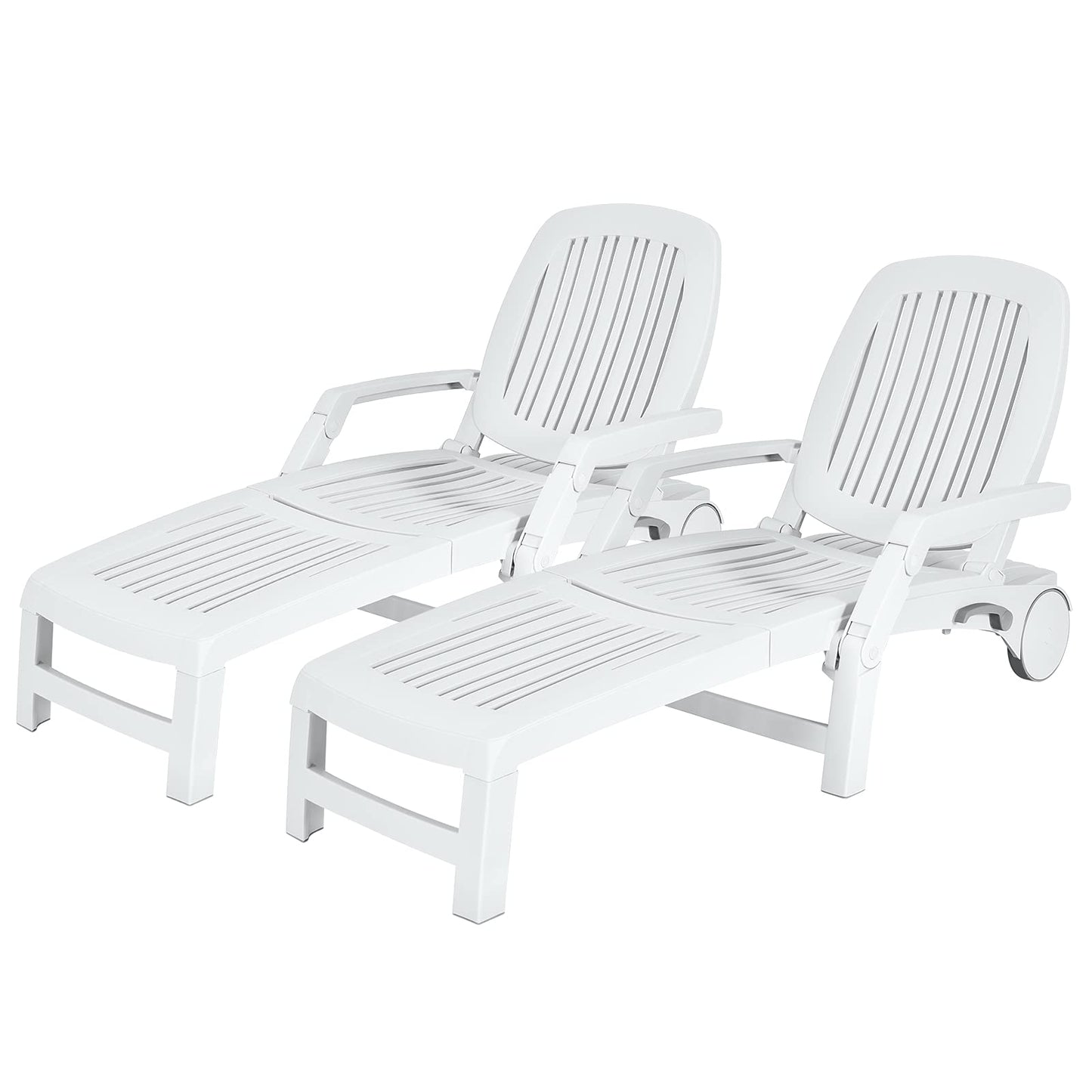 Tangkula Outdoor Chaise Lounge Chair, 5-Position Adjustable Recliner with Storage Box and Flexible Wheels - OP70717BK
