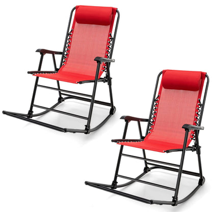 Tangkula Outdoor Folding Rocking Chair, No Assembly Required, Foldable Rocker Recliner with Headrest - OP3564BL