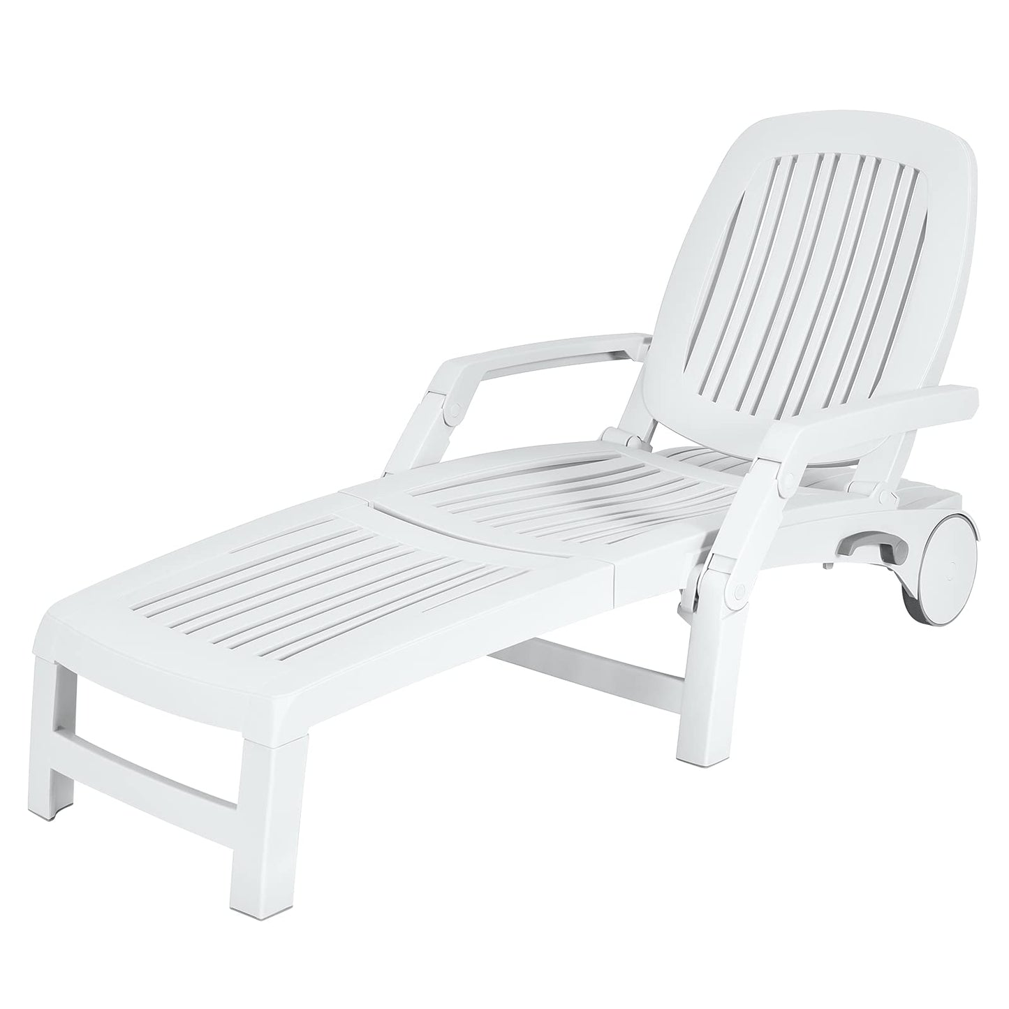 Tangkula Outdoor Chaise Lounge Chair, 5-Position Adjustable Recliner with Storage Box and Flexible Wheels - OP70717BK